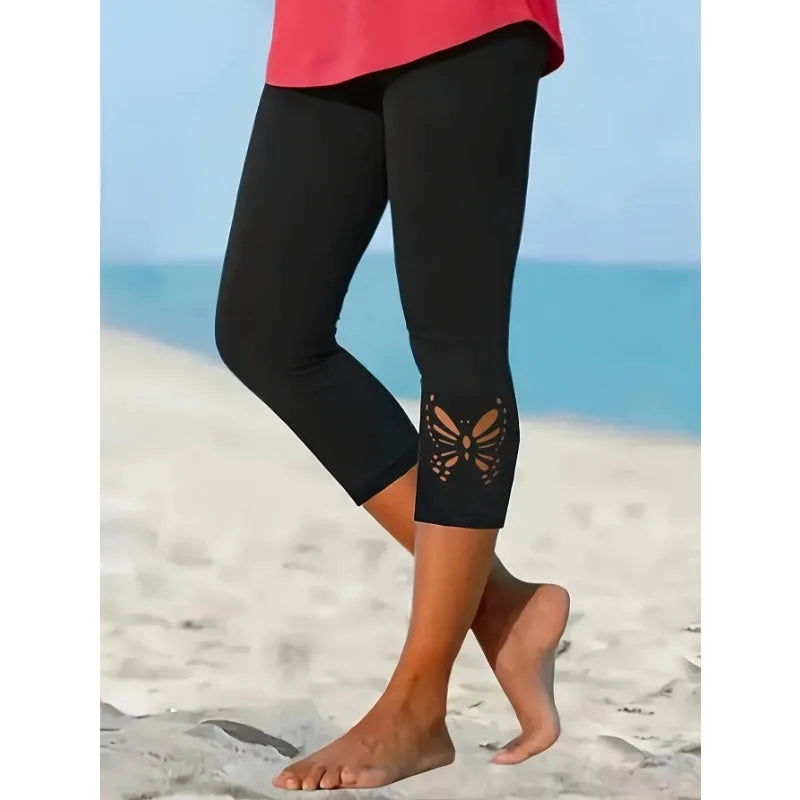 Plus Size Fashion Women's Solid Color Tight Ladies Casual Comfort Leggings Women's Tight Pants Seven-point Leggings black