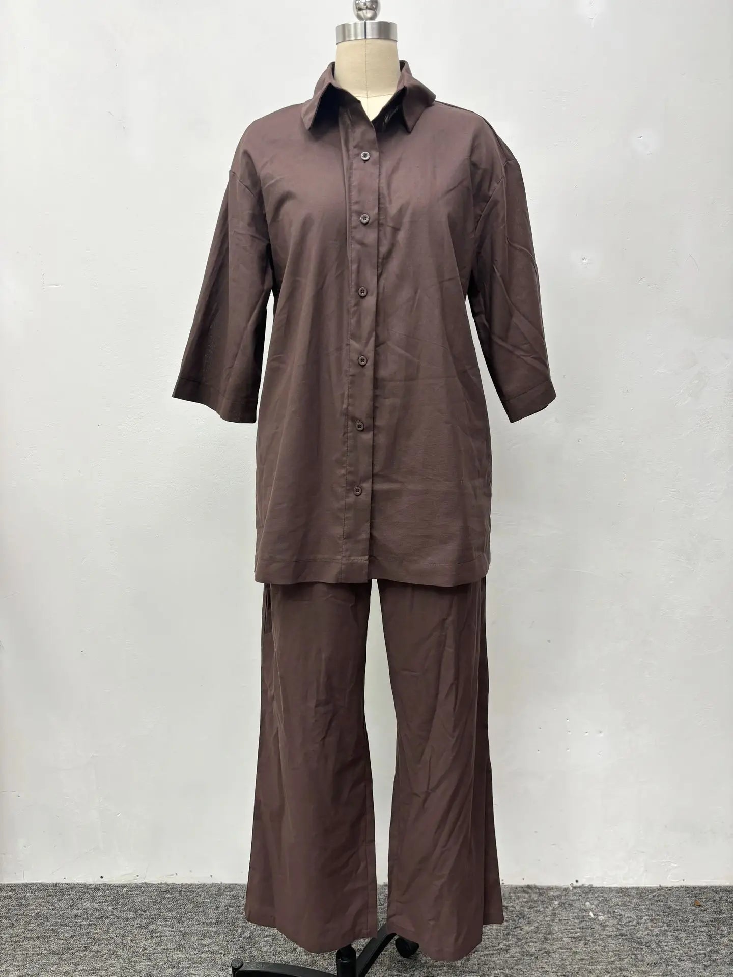 Cotton Linen Set Women Spring Summer Loose Oversize Long Sleeve Shirt Long Pants 2 Piece Sets Casual Office Ladies Trousers Suit