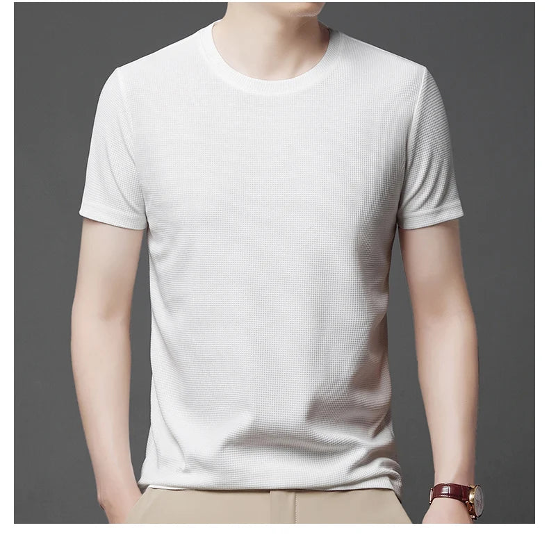 New Summer Waffle Round Neck Short Sleeved T-shirt for Men's Short Sleeved Top Badiee Stylez