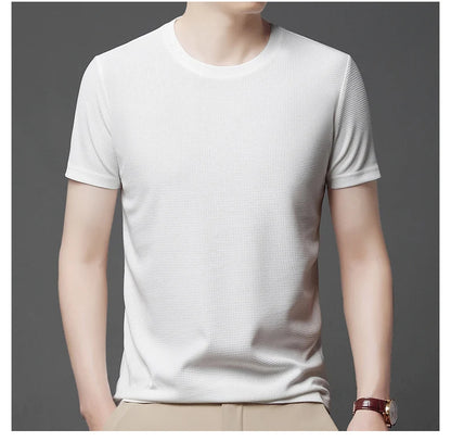 New Summer Waffle Round Neck Short Sleeved T-shirt for Men's Short Sleeved Top Badiee Stylez