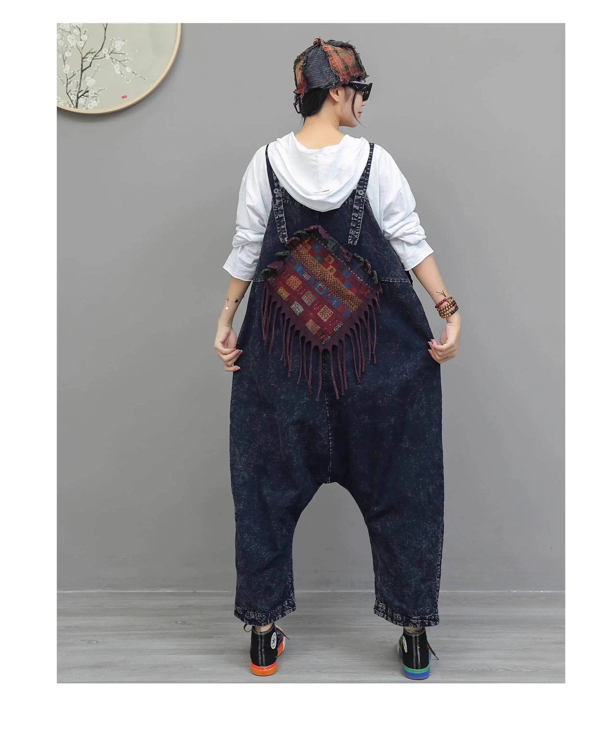 Heavy Embroidery Patch High Waist Overalls Women Autumn Fashion Stylish Loose Jumpsuit LX4372 Badiee Stylez
