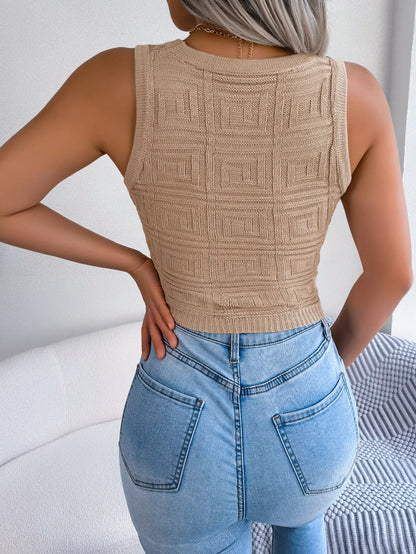 VigoCasey 2025 Summer Lady Sexy Bodycon Crop Top Women Solid Hollow Knit Vest Female Sleeveless Casual Clud Short Tops Clothes