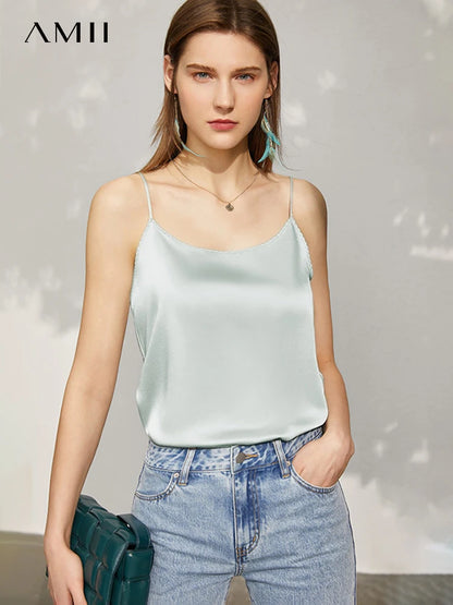 AMII Minimalism Sleeveless Top Women 2024 Summer New Camisole&Vest Office Lady Straight Chiffon Casual Female Clothing 12140330