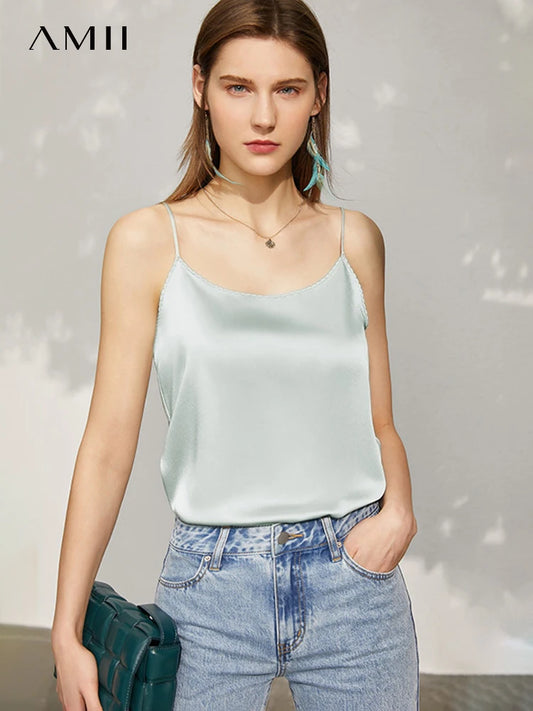 AMII Minimalism Sleeveless Top Women 2024 Summer New Camisole&Vest Office Lady Straight Chiffon Casual Female Clothing 12140330