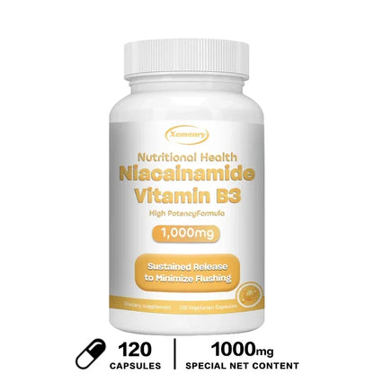 Niacinamide Vitamin B3 Capsules - Supports Brain Function and Heart Health, Boosts Energy Production, and Enhances Immunity 120 Capsules