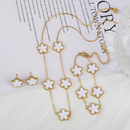 3Pcs Stainless Steel Hot Selling Gold Plated Clover Necklace Earrings Bracelet Jewelry Set Five Leaf Flower Jewelry For Women Jewelry Set 2