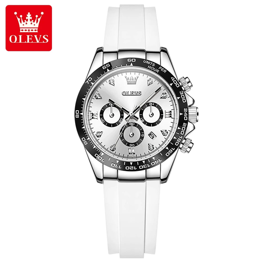 OLEVS 5618 Woman Watch Silicone Strap Luxury Brand Original Quartz Watch for Women Auto Date Waterproof Chronograph Ladies Clock Silver White CHINA
