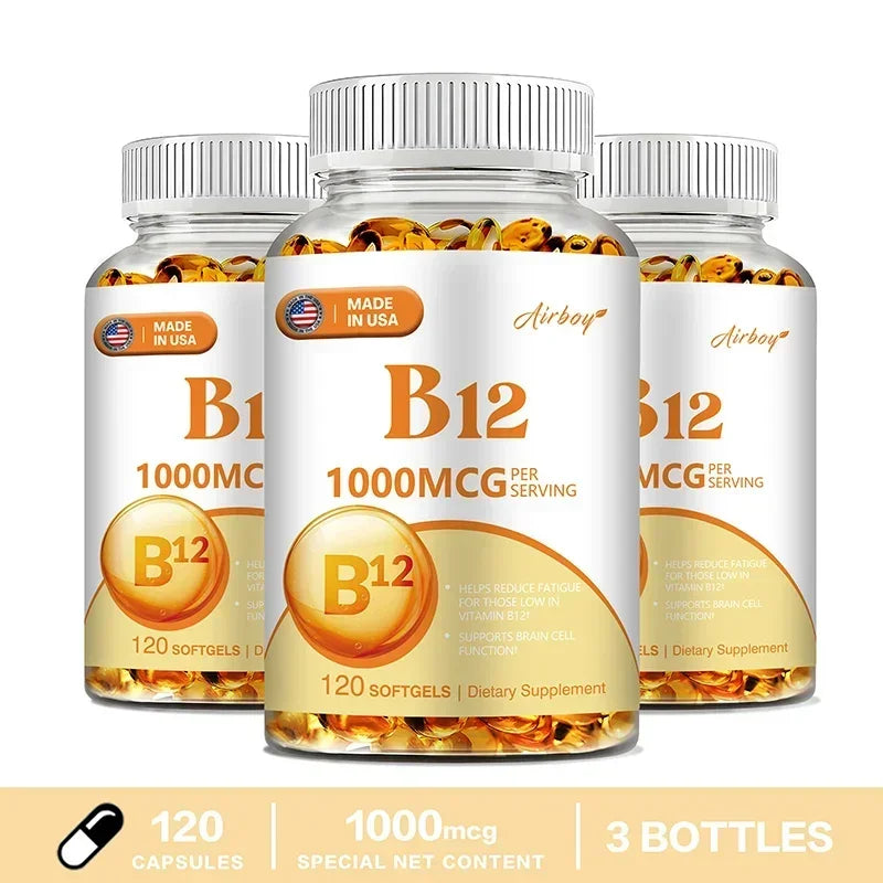 Vitamin B12 1000mcg - Benefits Brain & Heart Function, Memory, Learning, Helps Boost Natural Energy 120 Capsule-3bottles
