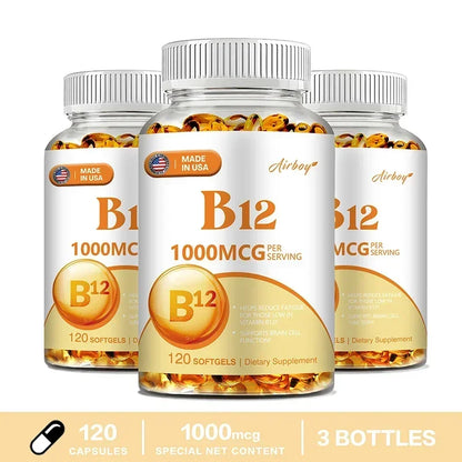 Vitamin B12 1000mcg - Benefits Brain & Heart Function, Memory, Learning, Helps Boost Natural Energy 120 Capsule-3bottles
