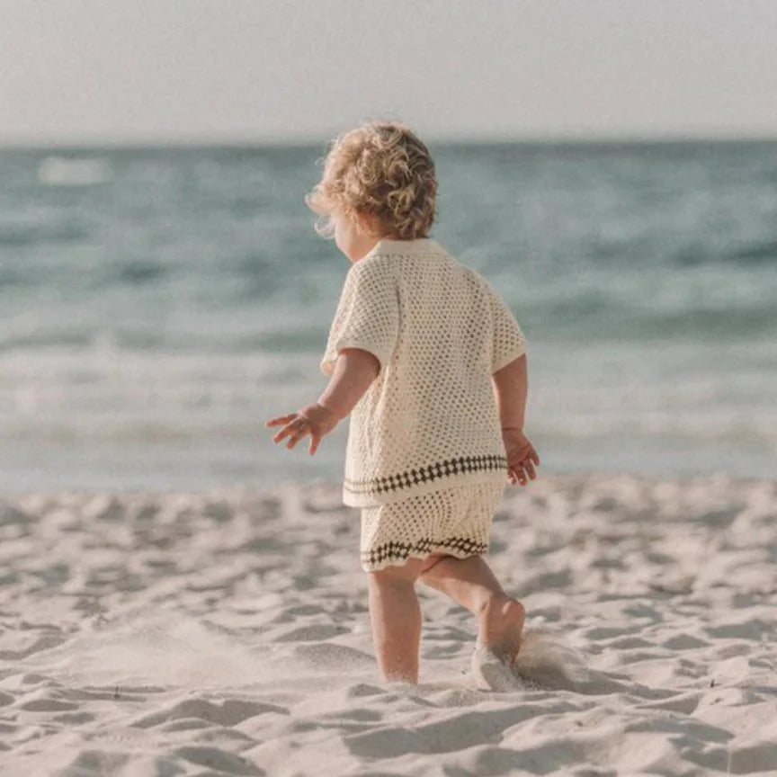 2025 Summer New Baby Short Sleeve Hollow Knit Cardigan Solid Infant Girl Coat Cotton Toddler Boys Knitted Jacket Kids Clothes