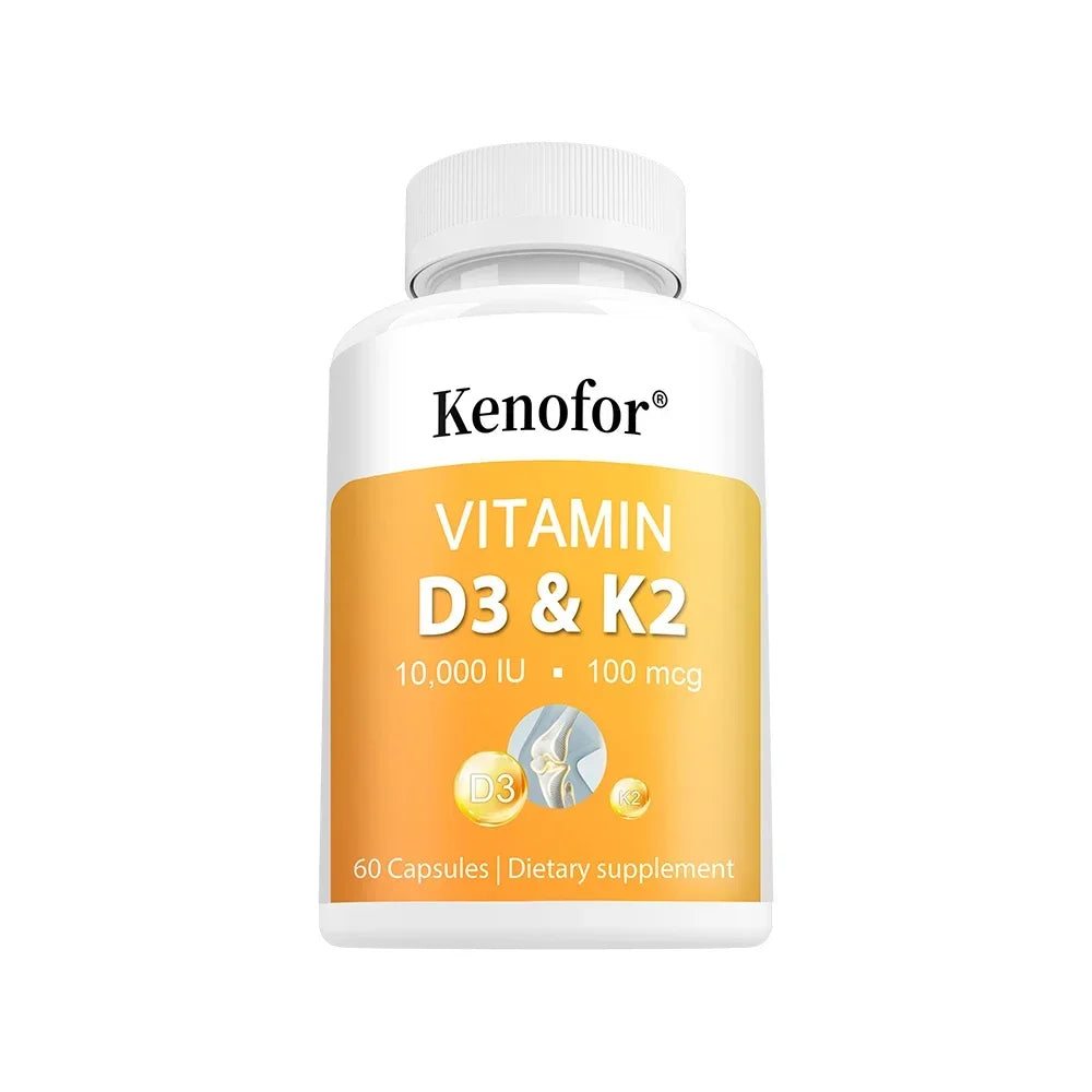 Vitamin D3 and K2 Capsules - Supports Bone, Teeth, Muscle and Immune System Health, Improves Absorption, Digestion 60 count-1 bottle