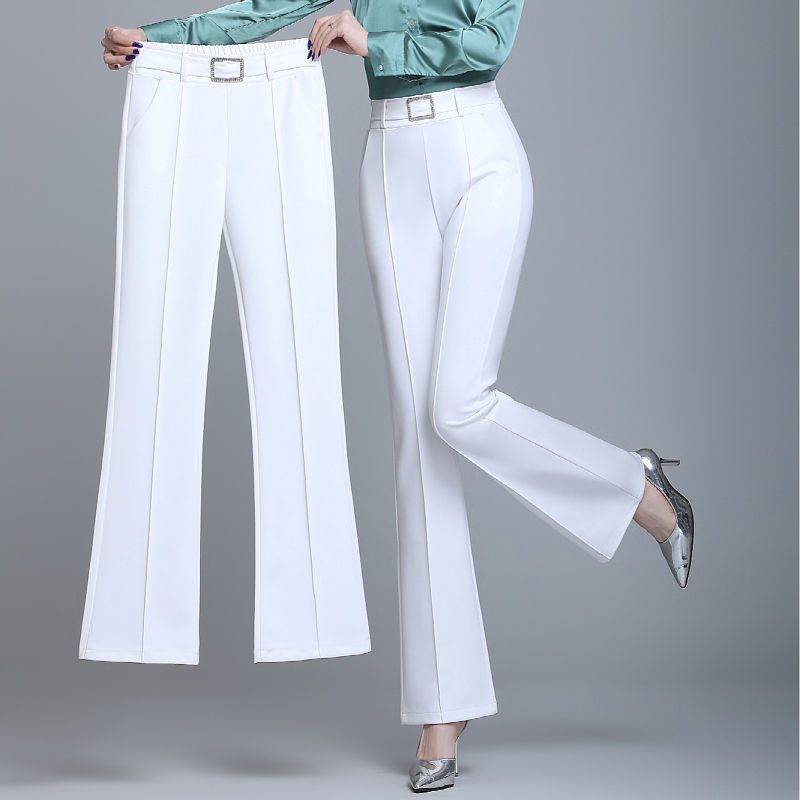 Office Lady Elegant Fashion Flare Pants Spring Autumn Diamonds High Waist All-match Solid Women Casual Straight Trousers 2022 Badiee Stylez