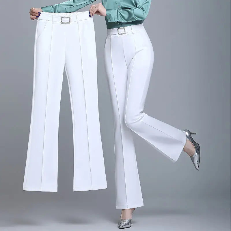 Office Lady Elegant Fashion Flare Pants Spring Autumn Diamonds High Waist All-match Solid Women Casual Straight Trousers 2022 Badiee Stylez