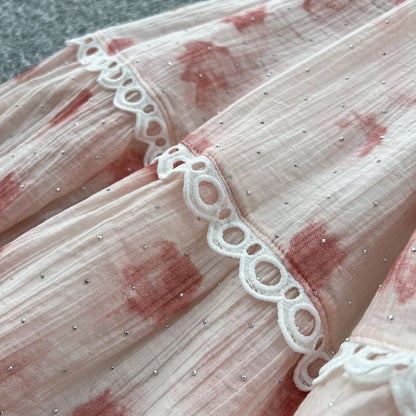 Chic vintage rhinestone lace-up slim Elegant Fairy korean fashion Boho Sundress women clothing Long dress