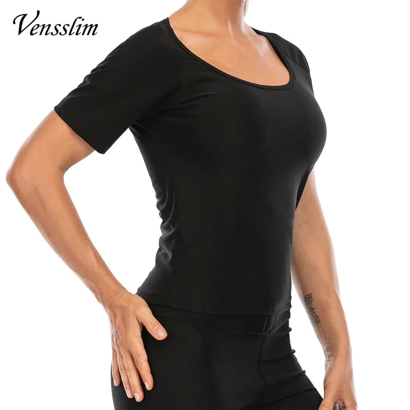 Vensslim Body Shaper Sauna Suits Sweat Slimming Waist Trainer Corset Long Sleeve Fat Burn Shirt Women Workout Tummy Control Tops