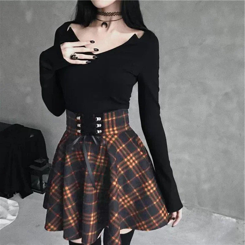Black Checkered Women's Gothic Skirt Women Pleated Plaid Skirts Spring Autumn Girl Hip Hop Female Punk Goth Mini Skirt Clubwear 2
