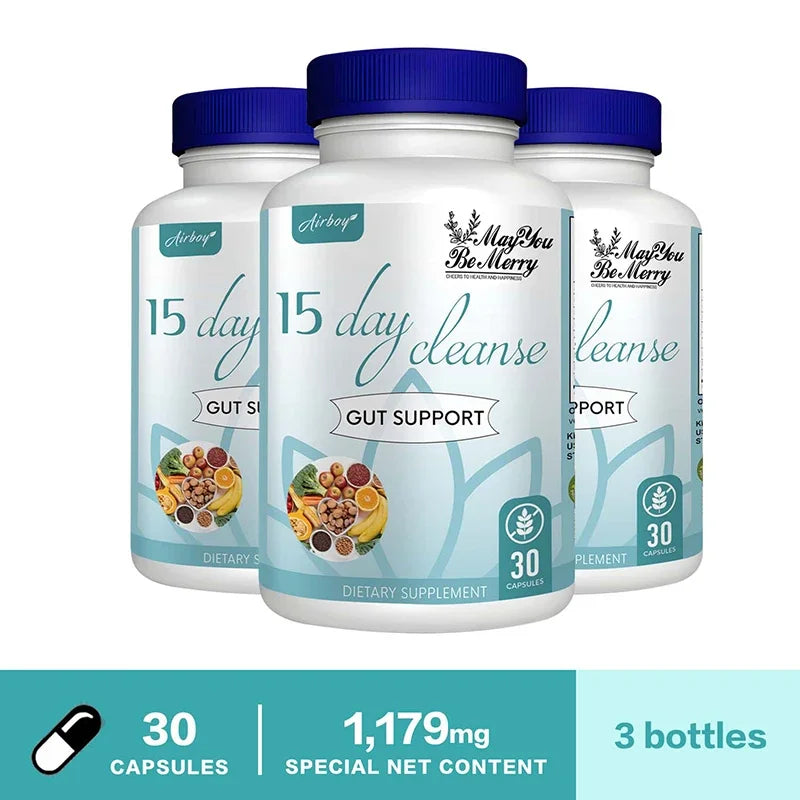 15 Day Cleanse and Detox - Helps with Digestion, Fat Burning & Metabolism, Immunity, Energy, Focus & Mood 30 capsules 3 bottles