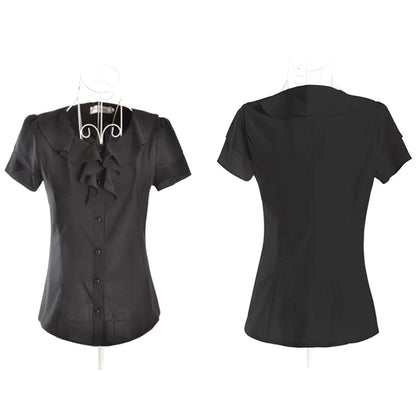 New Arrival 2024 Chiffon Short Sleeve Female Blouse Shirt Fashion Ruffles Ladies White Black Office Blouses Women Clothes