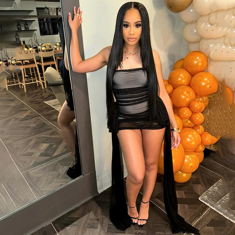 European and American foreign trade 2024 summer new solid color sleeveless strapless ribbon short slim and sexy dress