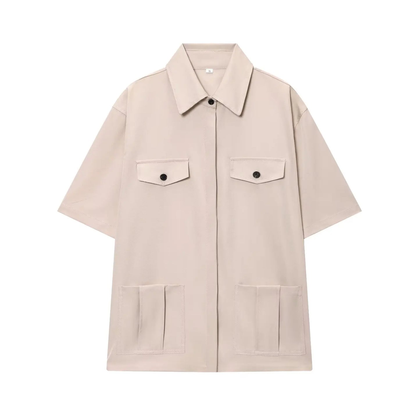 TFMLN Spring Summer New 2pcs Sets 2025 Women Solid Color Short Sleeve Shirts Pockets Tops Casual Shorts Sets Brown