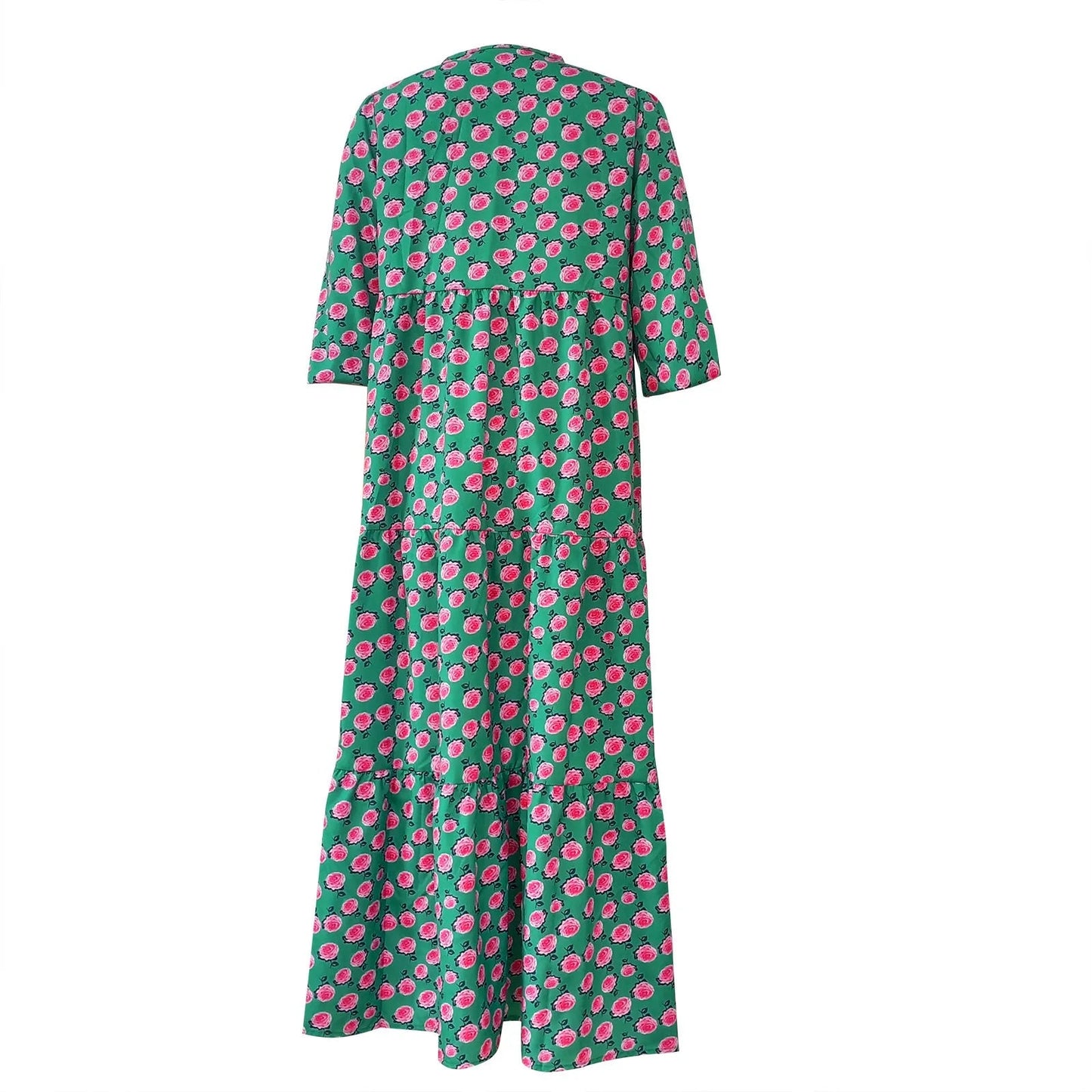 Puff Sleeve Boho Maxi Dress Elegant Women Summer 2022 Casual Floral Drawstring V-Neck Loose Holiday Beach Dresses Party Vestidos Badiee Stylez