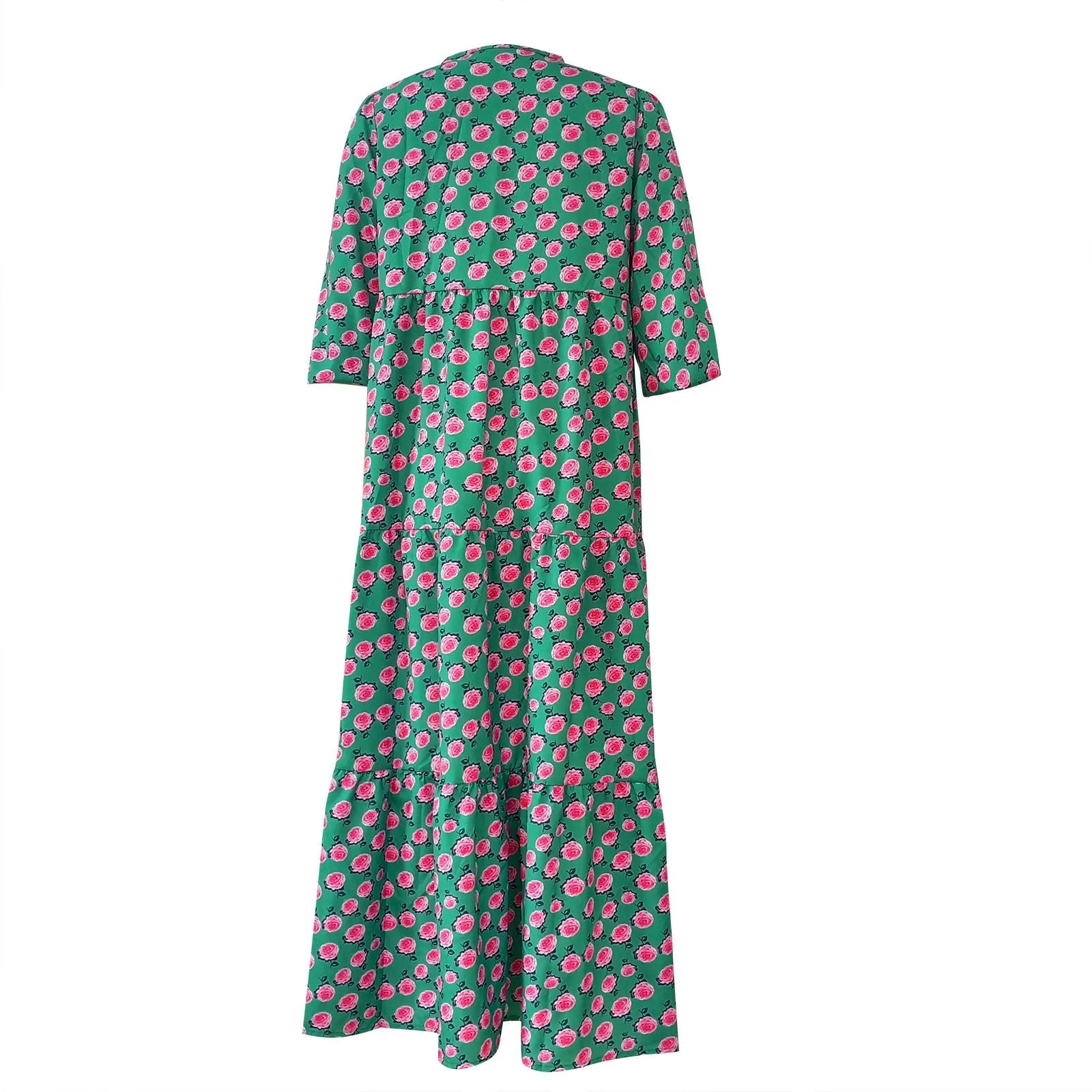 Puff Sleeve Boho Maxi Dress Elegant Women Summer 2022 Casual Floral Drawstring V-Neck Loose Holiday Beach Dresses Party Vestidos Badiee Stylez