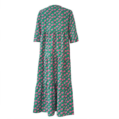 Puff Sleeve Boho Maxi Dress Elegant Women Summer 2022 Casual Floral Drawstring V-Neck Loose Holiday Beach Dresses Party Vestidos Badiee Stylez