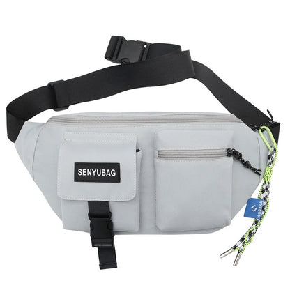 Women Waist Bag Casual Nylon Fanny Packs Banana Bags Street Hip Hop Waist Packs Unisex Chest Pack Travel Shoulder Crossbody Bags Grey Pendant