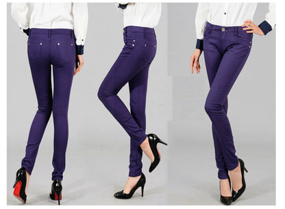 Women Dress Pants Tapered Leg Colored Stretch Slim Jeans Skinny Trousers Pockets for Daily ouc073