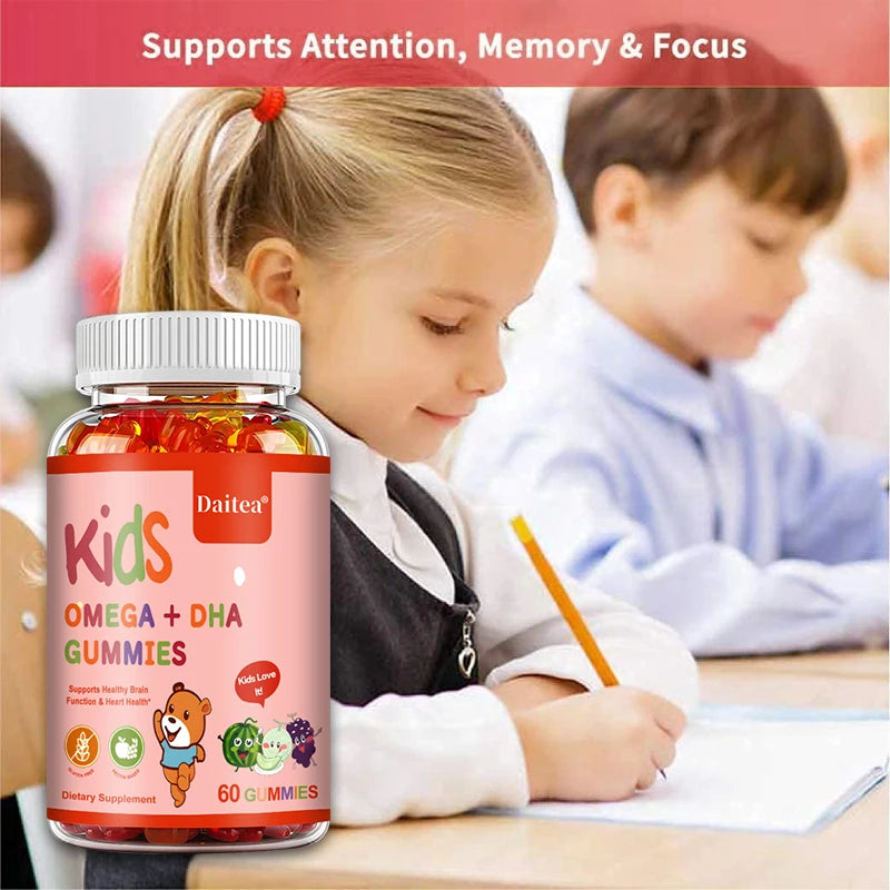 Children's Intelligence Supplement Gummies, Containing Vitamin D, OMEGA + Calcium, Support Attention, Memory, Brain Health