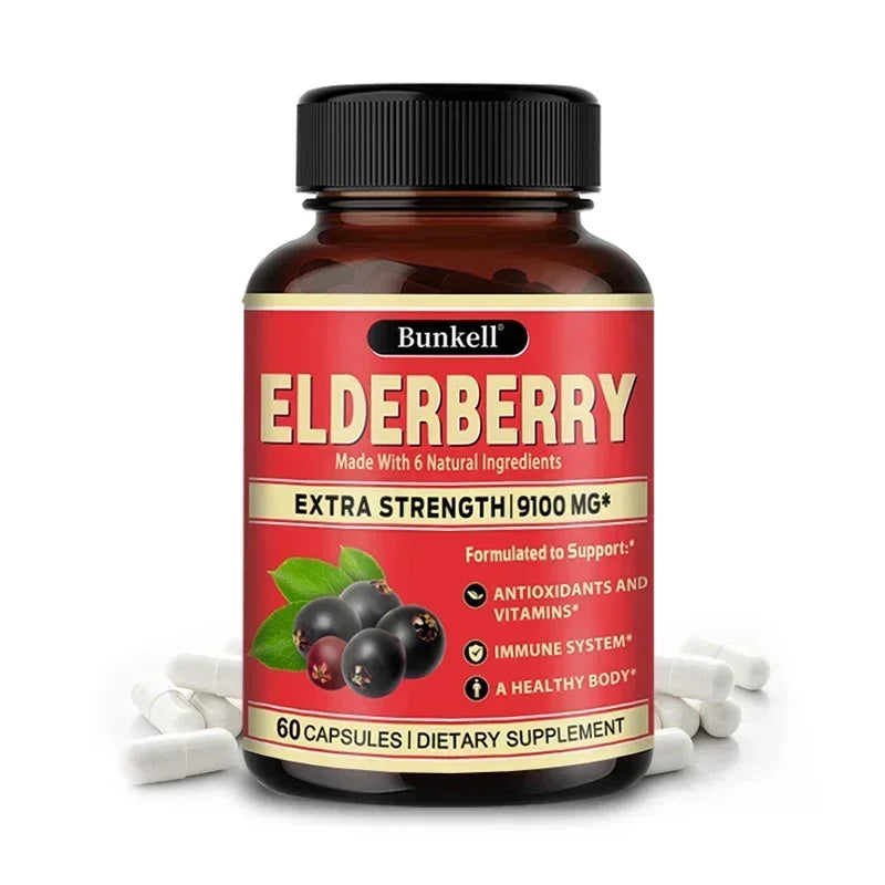Elderberry Capsules - Rich in Vitamins - Supports Antioxidant, Immune System Health, Non-GMO,Dietary Supplement 60 count-1 bottle