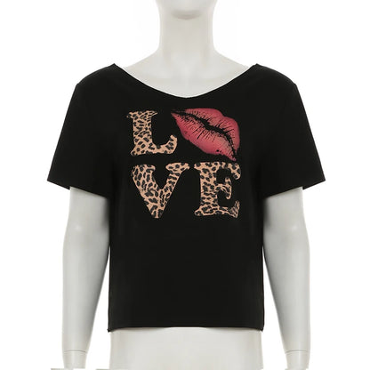 Cuteandpsycho Casual Sexy Crewneck Cropped Tops Slim Streetwear Summer Elastic Vintage Tees Short Sleeved Y2k Punk Clothings