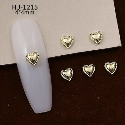 20PCS 3D Glossy Gold Silver Metallic Love Heart Various Crook Frame Solid Alloy Nail Art Rhinestones Decorations Manicure Charms HJ-1215