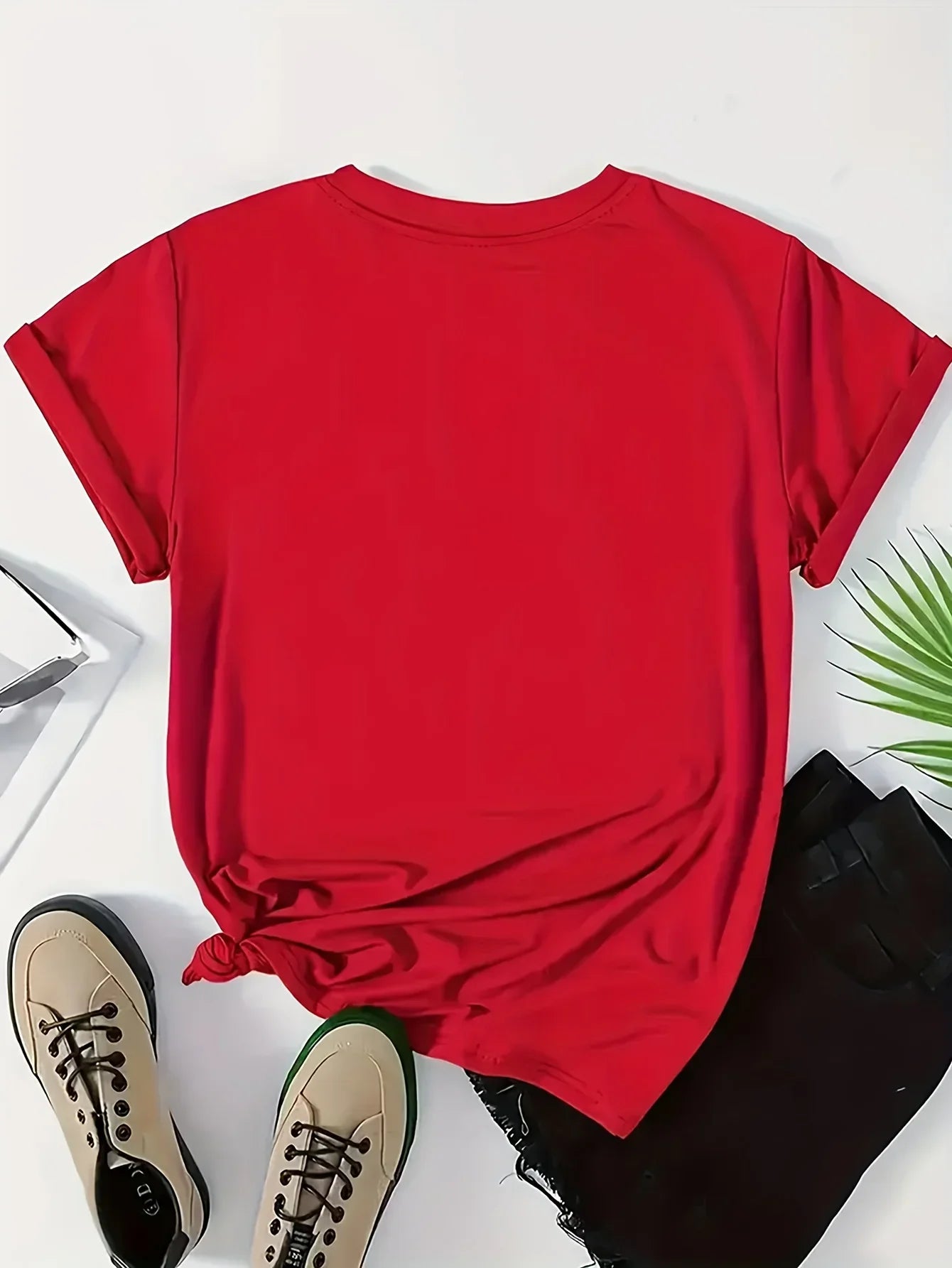 Women's Red Butterfly Heart Print T-Shirt Short Sleeve Round Neck Casual Top for Spring Summer & All-Season Wear Badiee Stylez