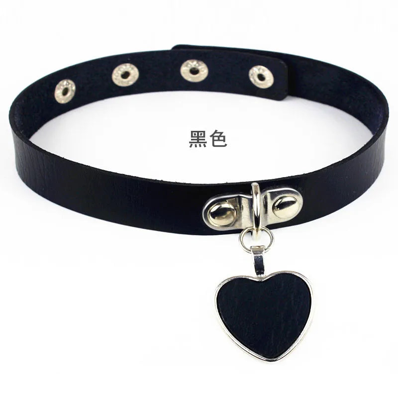 Woman Black Punk Choker Collar Necklace Sexy PU Leather Heart Lock Key Spike Chocker Gothic Cosplay Accessories Party Jewelry Badiee Stylez
