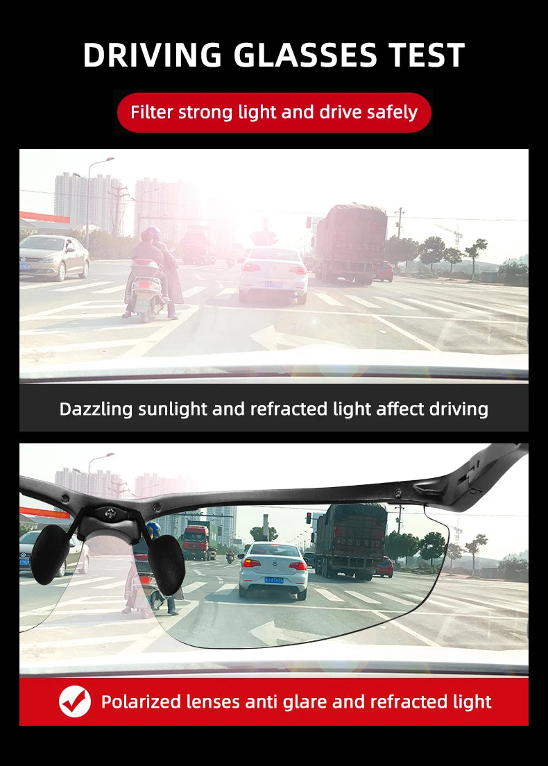 SZTZX Aluminum Rimless Photochromic Sunglasses Men Polarized Day Night Driving Glasses Chameleon Anti-Glare Sport gafas de sol