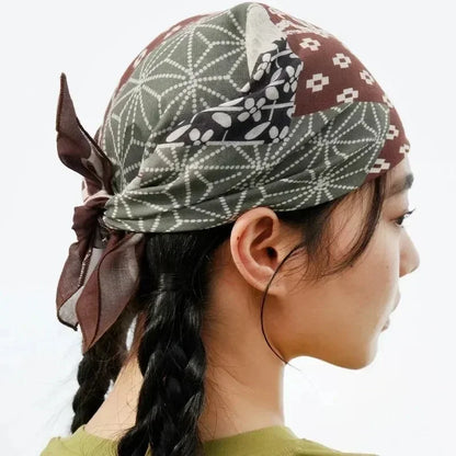 Y2k Bandana Cotton Floral Print Neckerchief Women Korean Cotton Linen Square Scarf Elegant Neck Scarves Small Wraps Bandana