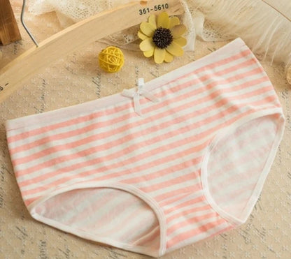 Kawaii Lolita Girls Japanese Anime Style Cosplay Women Panties Briefs With Bow Underwears Underpants Blue Pink White Stripe Gift Badiee Stylez