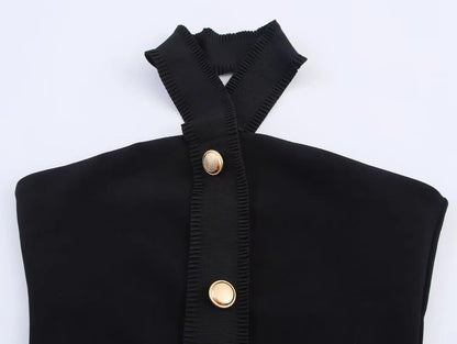 HH Women 2-Piece Set Elasticity Neck Halter Button Design Sleeveless Backless Sexy Top+Casual Elastic Waist Slim Long Pant Badiee Stylez