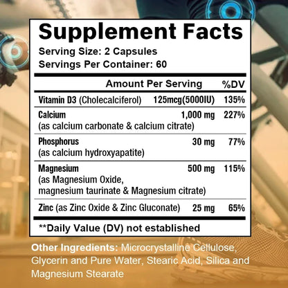 Daitea Calcium Magnesium Zinc Capsules Vitamin D3 helps support bones, teeth, heart, and enhance immune system function.
