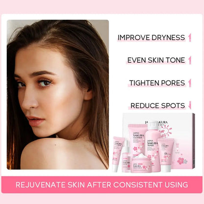 6pcs/Set Sakura Skin Care Sets Face Cream Serum Toner Facial Cleanser Sunscreen Eye Cream Face Skin Care Set Product Gift box Badiee Stylez