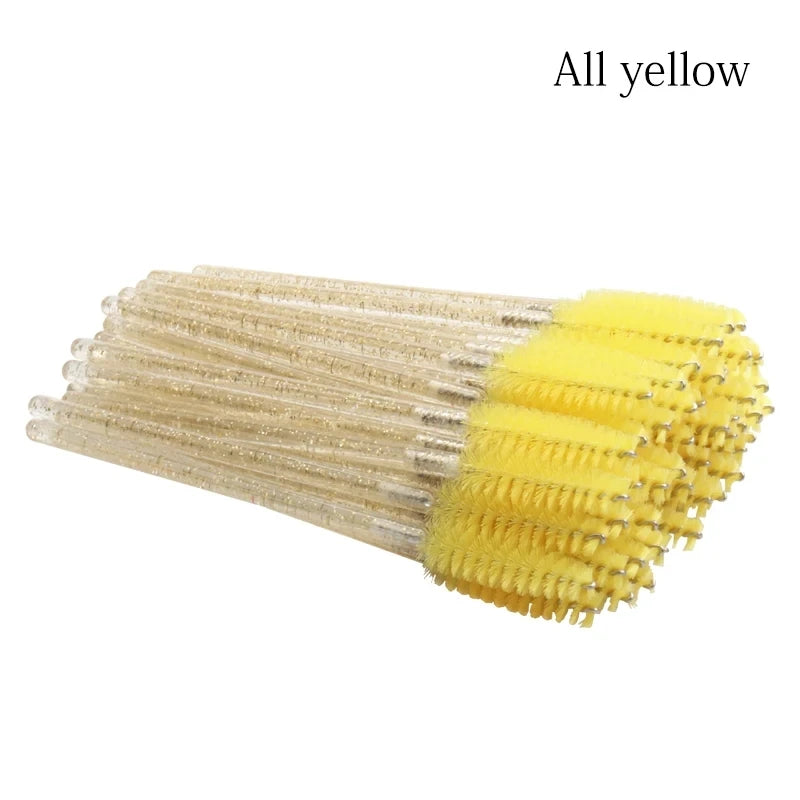 50pcs Grafted eyelashes Single color disposable eyelash brush Spiral eye Makeup Eyelash curler makeup brush cosmetic tools C502-yellow 50pcs