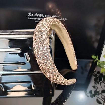 Colorful Baroque Head Hoop Luxury Women Full Crystal Rhinestones Sponge Padded Headband for Lady Girls Diamond Wide Headband Gold