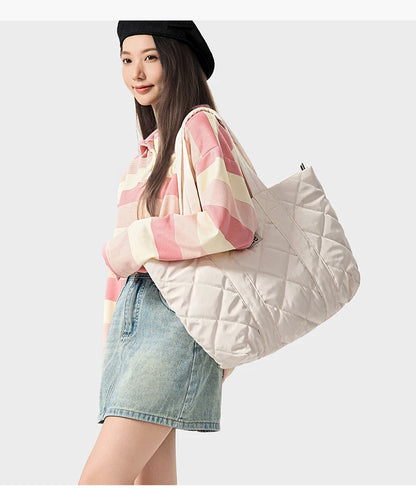 LEE Large Soft Puffer Bag Women Big Size College Students Laptop Book Quilted Tote Bag Lady Down-filled Shopping School Bags