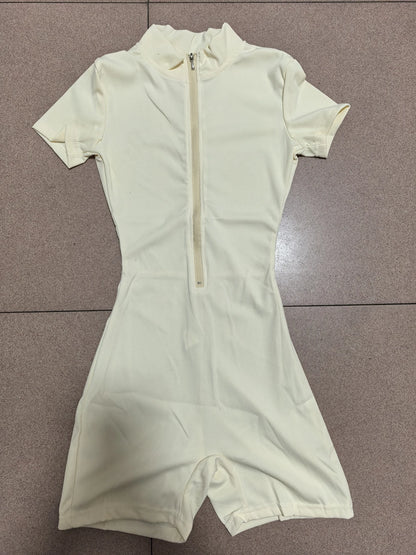 Womens Yoga Jumpsuits Short Sleeve Thin Slim Fit Stretch One Piece Playsuits Romper Sexy Fitness Female Basic Zipper Sportwears