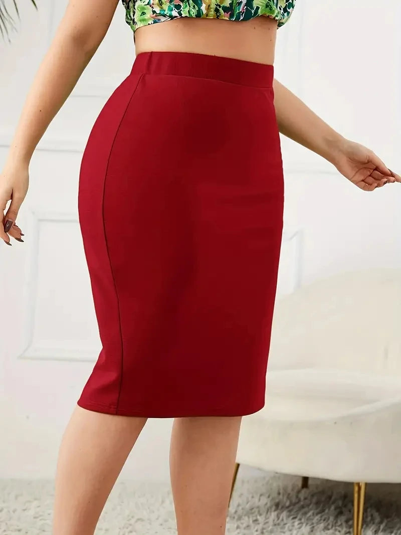 2025 Summer Plus Size Solid Slim Skirt Casual High Waist Slit Skirt Women's Plus Size Clothing
