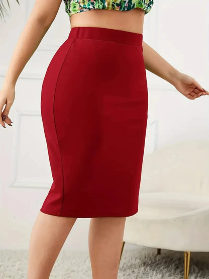 2025 Summer Plus Size Solid Slim Skirt Casual High Waist Slit Skirt Women's Plus Size Clothing