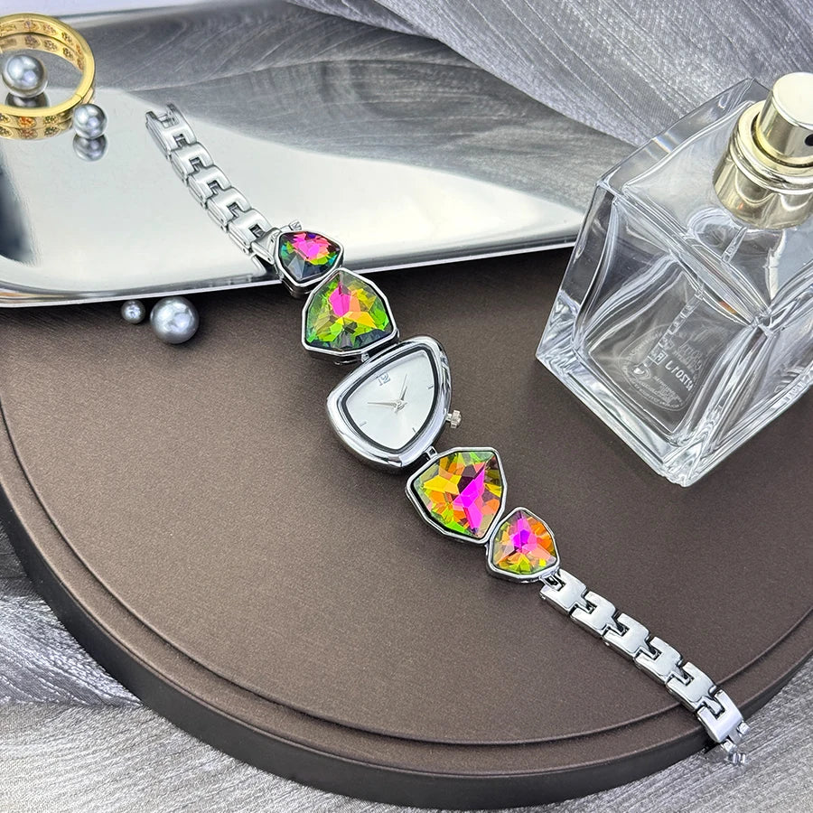 Women's irregular shape large sparkling special-shaped rhinestone simple sun pattern dial Fashion trend avant-garde quarts watch