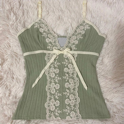 Y2K fashion retro clothing from the charming sweet sexy floral slender punk baby T-shirts streetwear halter tops aesthetic women green