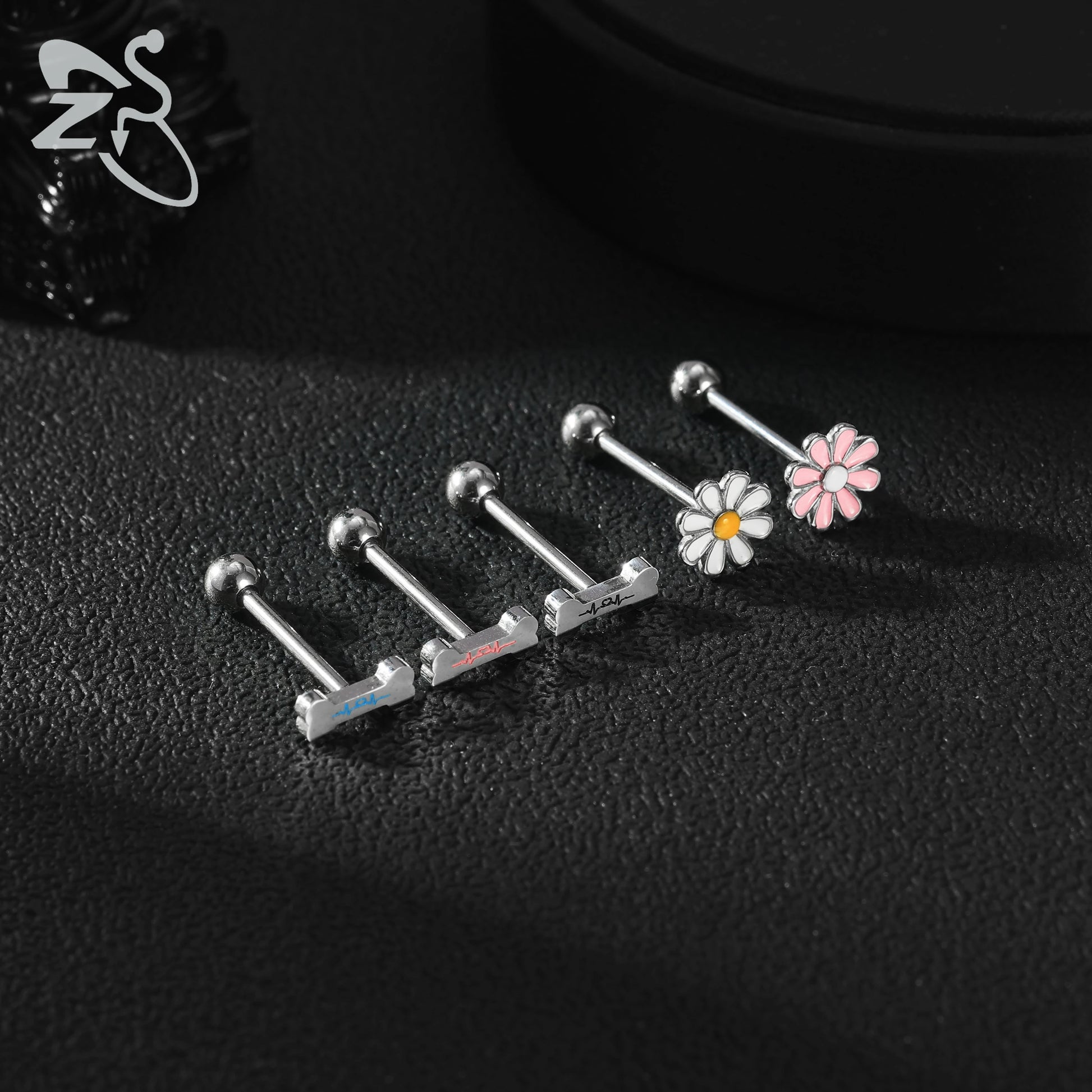ZS 1 Piece 14G Stainless Steel Tongue Piercing Ring Colorful Butterfly Bone Tongues Stud Punk Skull Snake Body Piercings Jewelry